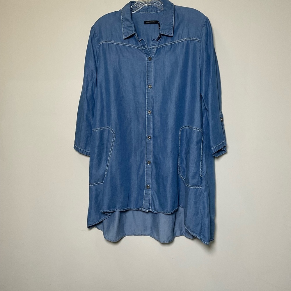 Stella Carakasi Women’s Storyteller Denim Tencel Tunic Button Front Size Medium